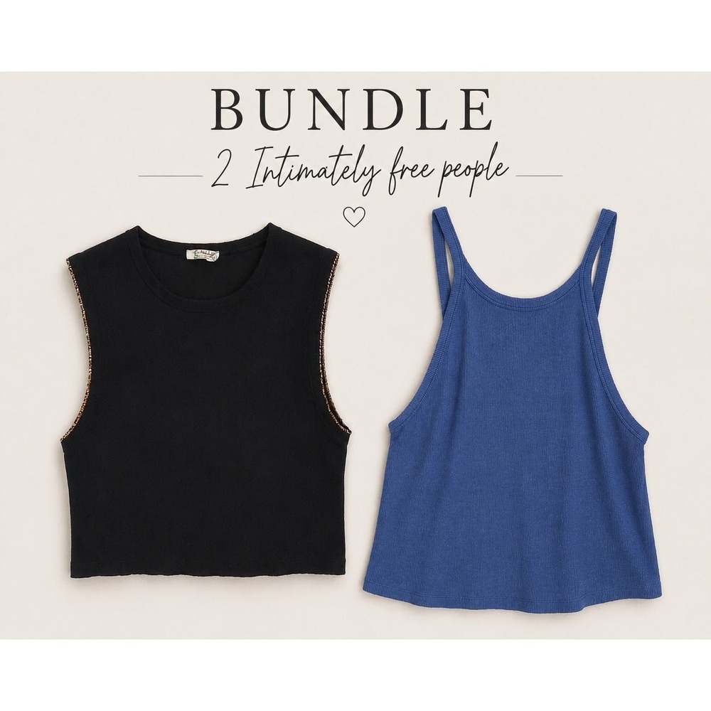 Intimately Free People Womens Small Tank Tops 2 Piece Bundle Black Blue Ribbed
